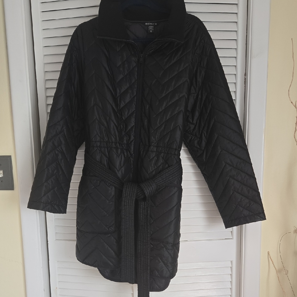 Black Quilted Puffer Coat with Belt